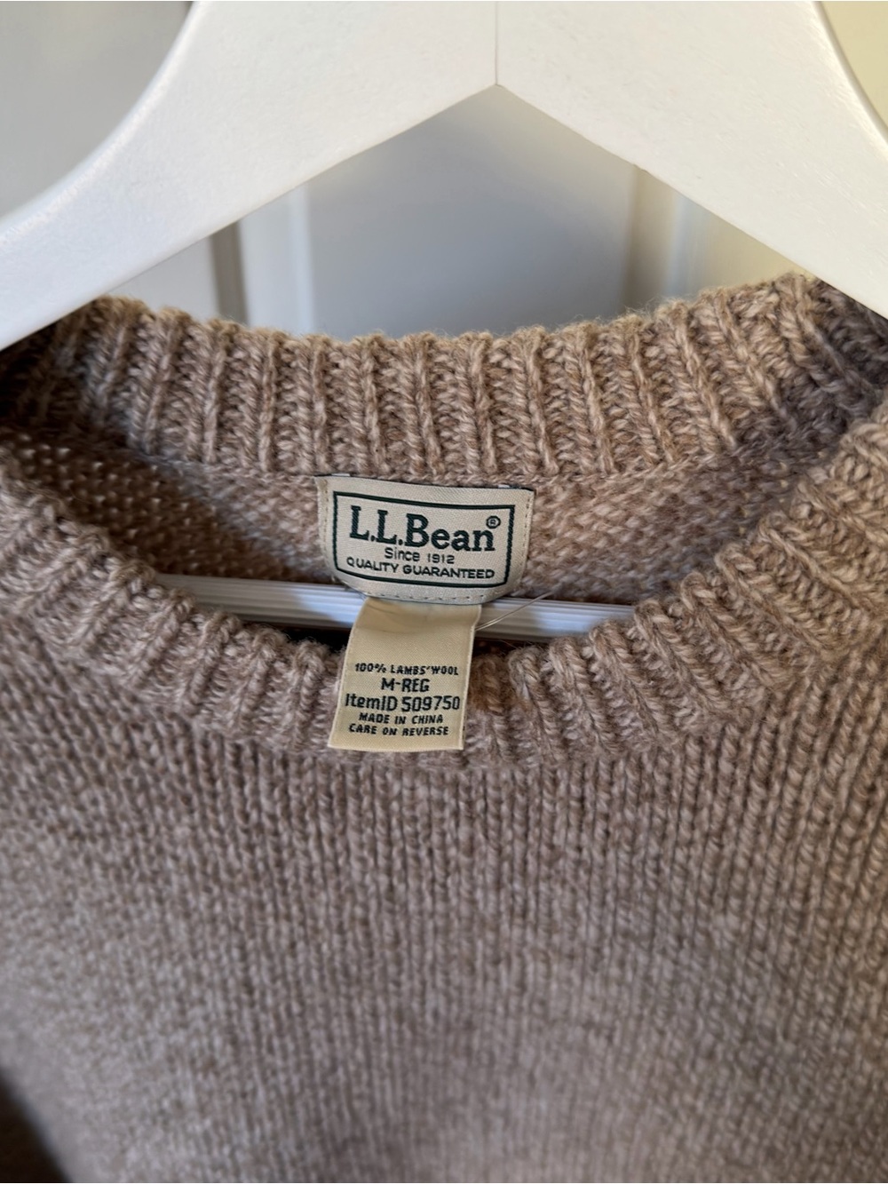 L.L. Bean Men's Taupe Crewneck Lambswool Sweater